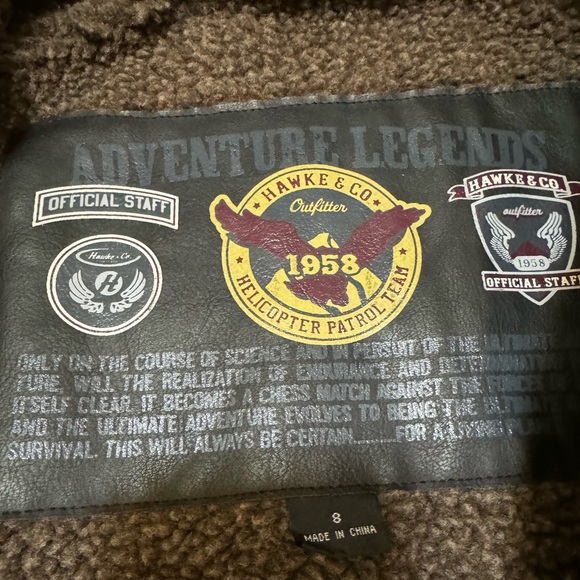 ADVENTURE LEGENDS Bomber Jacket Pilot style Boys SZ 8 Brown Rugged Faux Leather - Picture 7 of 15